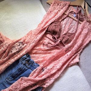 LuLaRoe | XL — blush pink floral lace open-front duster